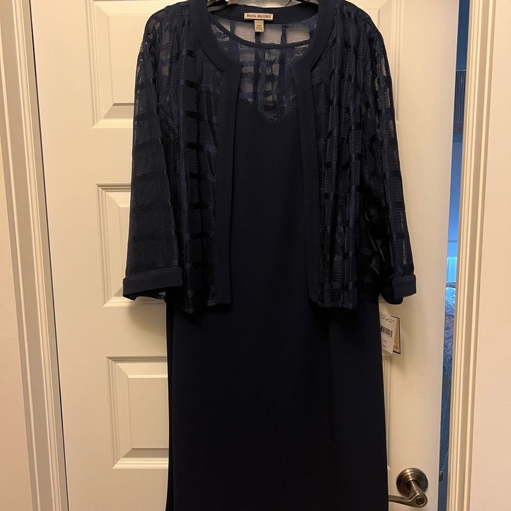 Elegant Navy Midi Dress with Sheer Overlay
